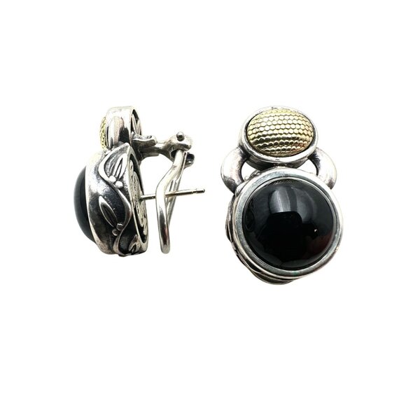 Ann King Women's Lever Back Pierced Earrings 18K Gold Sterling Silver Black Onyx - Picture 2 of 3